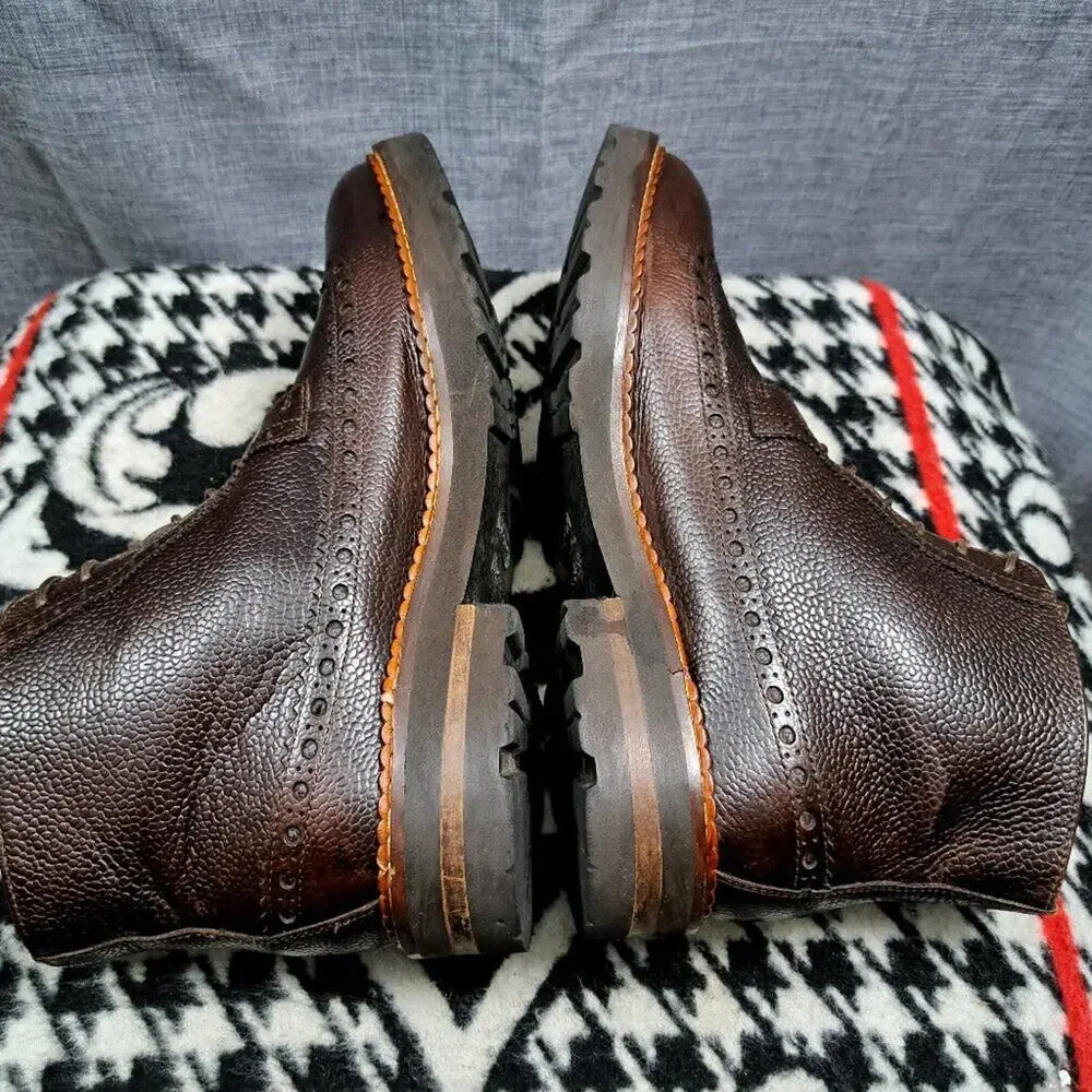 %Calzoleria Toscana Men Leather Wingtip Boots E485 Size 43 / D1